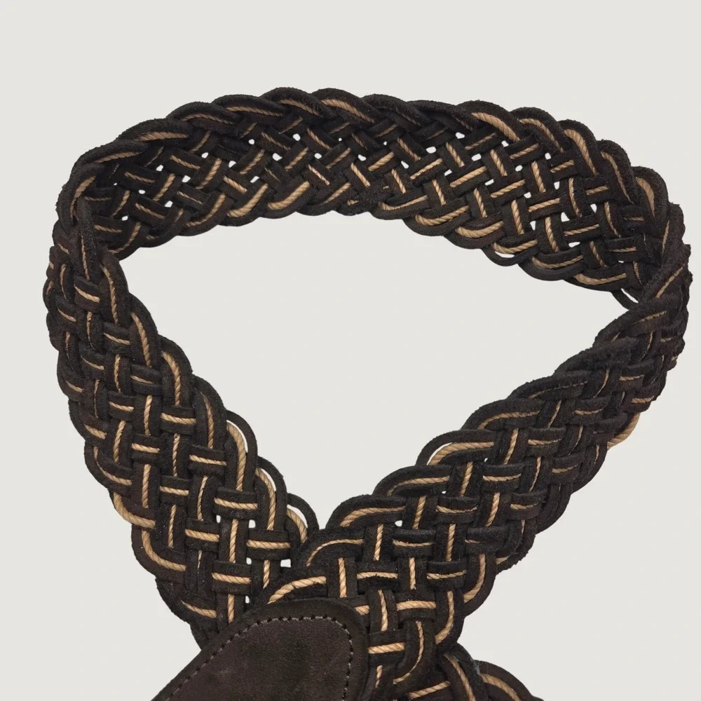 Vintage GAP Braided Suede Leather Belt XS Brown Woven Coastal Cowgirl Brass